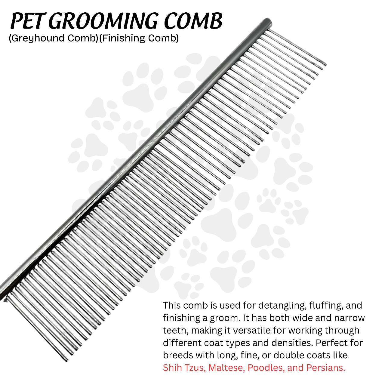 Stainless Steel Pet Grooming Comb – Large Demitting Tool for Dogs & Cats | Dual-Width Teeth | Anti-Rust & Handcrafted Finish