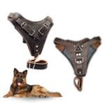 Handmade Brown Leather Dog Harness with Leash – Large Size | Genuine Cowhide | Heavy-Duty & Adjustable