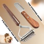 Stripping Knife & Coat King Brush Set – Professional Grooming Tools for Dogs & Cats | Wooden Handle, Stainless Steel Blades