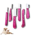 Pet Grooming Knife Set – Perfect for Your Pets Hair Care | 6 PCS Stainless Steel Tools with Pink Wooden Handle